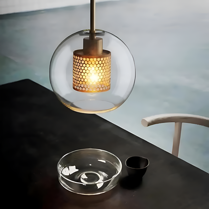 HiveGlim - geometrische glazen hanglamp met honingraatmotief - vintage loft lighting