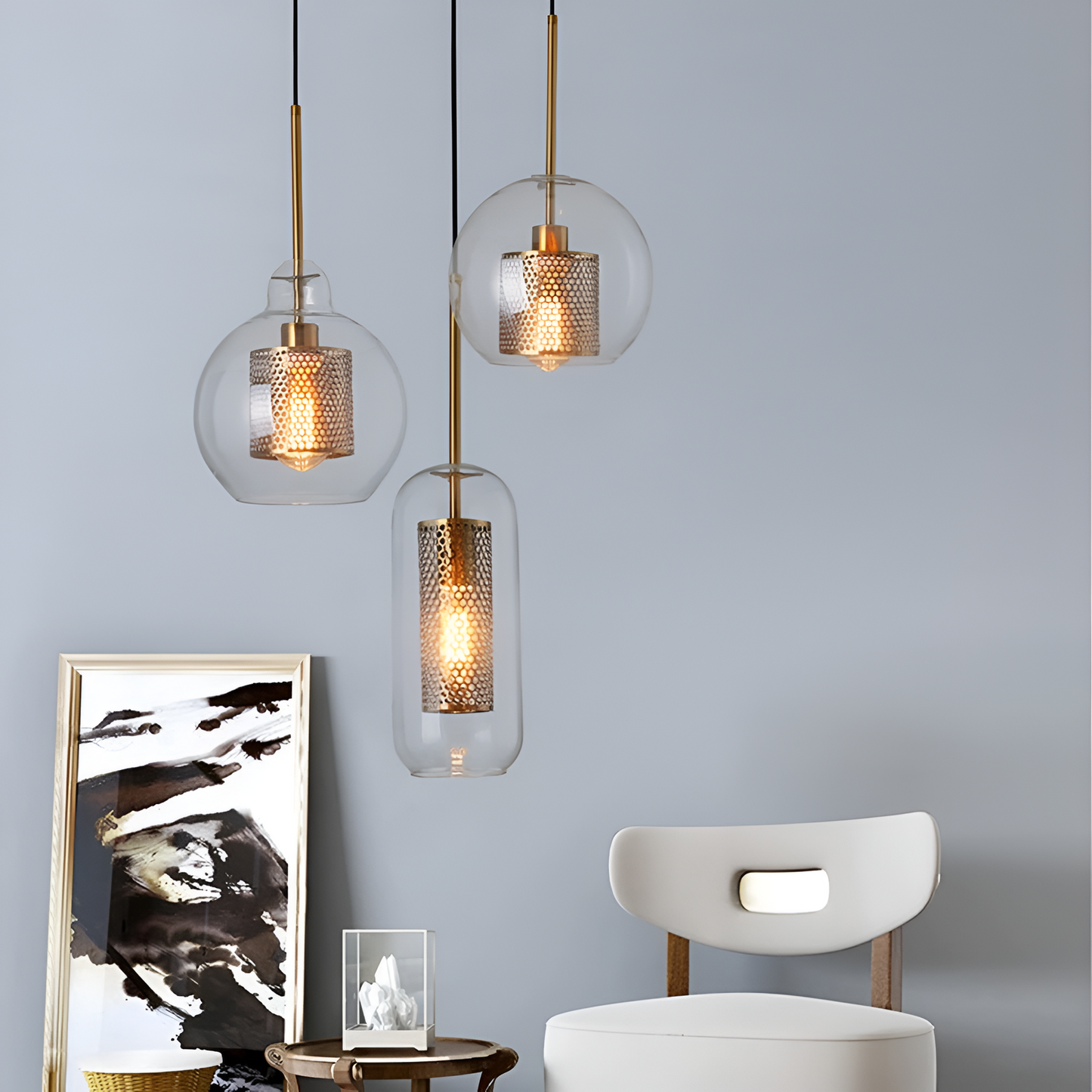 HiveGlim - geometrische glazen hanglamp met honingraatmotief - vintage loft lighting