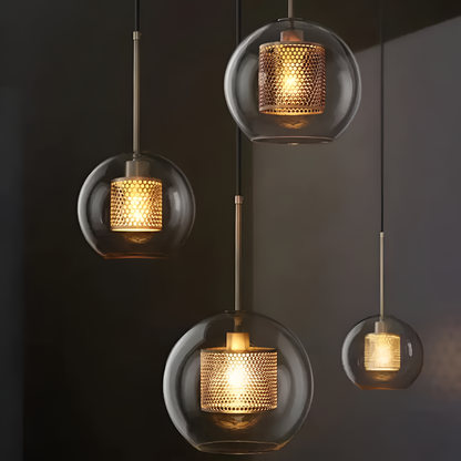 HiveGlim - geometrische glazen hanglamp met honingraatmotief - vintage loft lighting