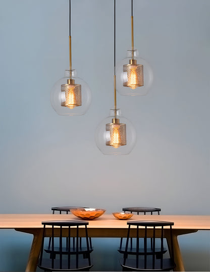 HiveGlim - geometrische glazen hanglamp met honingraatmotief - vintage loft lighting