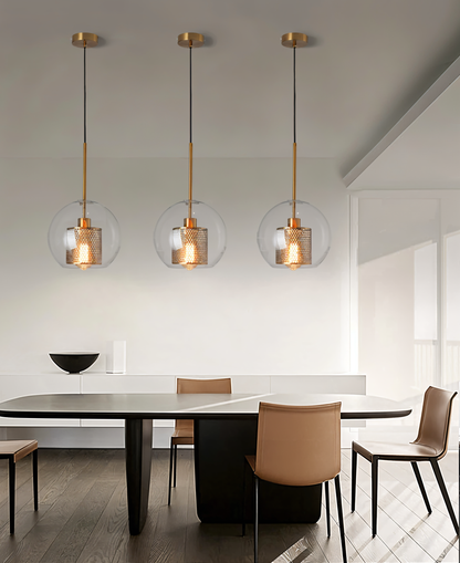 HiveGlim - geometrische glazen hanglamp met honingraatmotief - vintage loft lighting