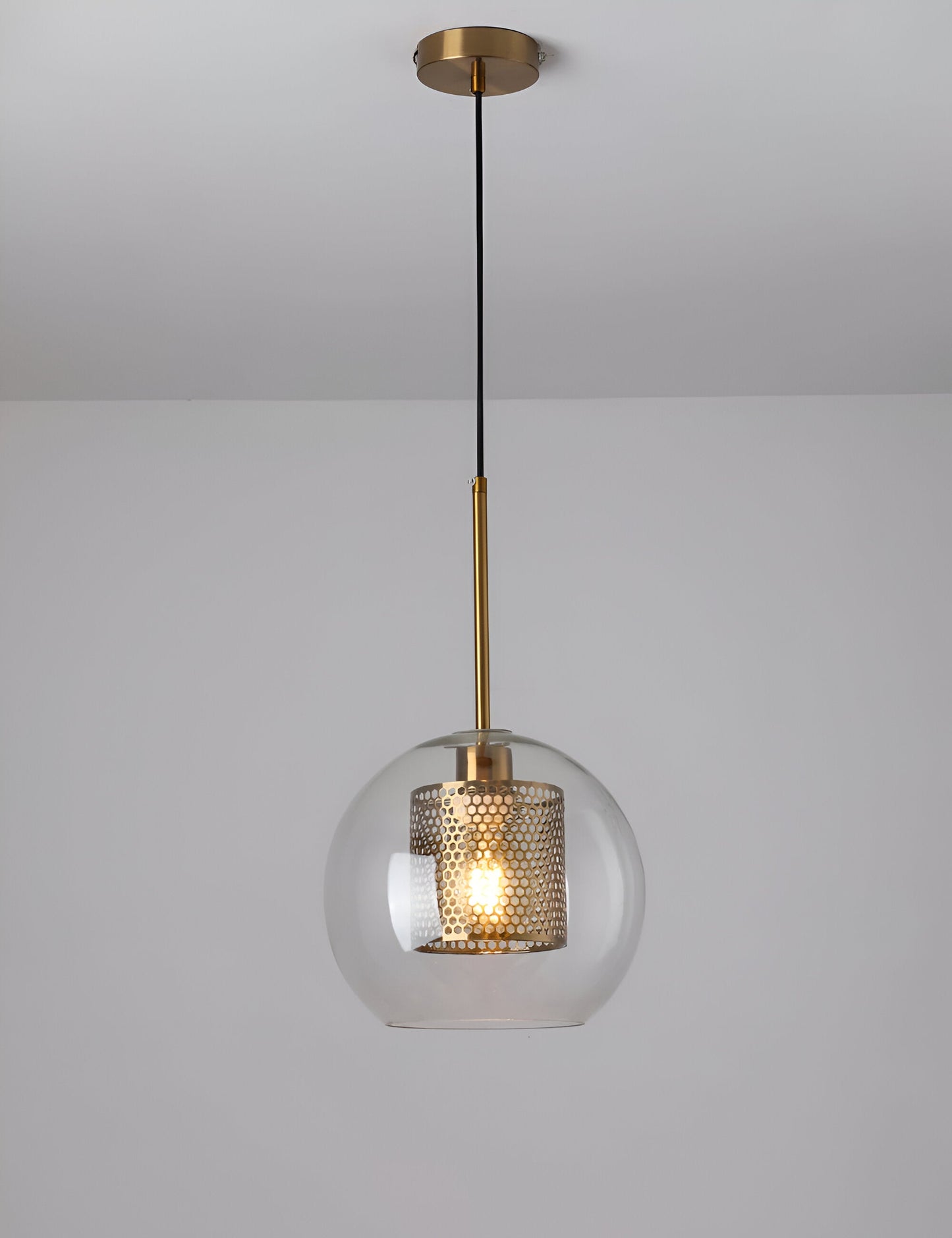 HiveGlim - geometrische glazen hanglamp met honingraatmotief - vintage loft lighting