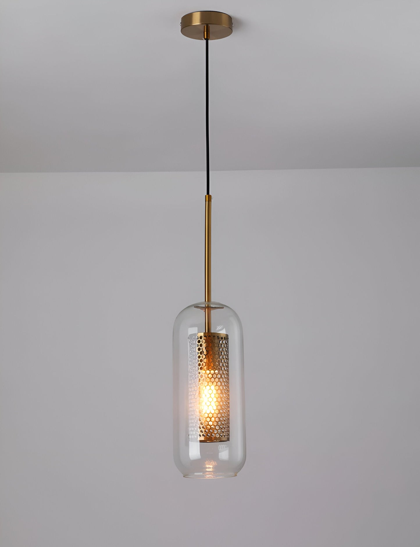 HiveGlim - geometrische glazen hanglamp met honingraatmotief - vintage loft lighting