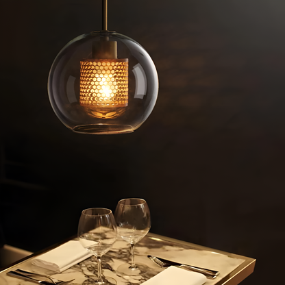 HiveGlim - geometrische glazen hanglamp met honingraatmotief - vintage loft lighting