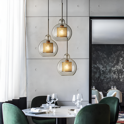 HiveGlim - geometrische glazen hanglamp met honingraatmotief - vintage loft lighting