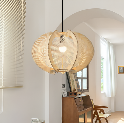 Kirei hanglamp - geometrische hanglamp van henneptouw en hout - wabi sabi verlichting