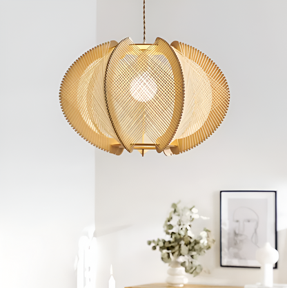 Kirei hanglamp - geometrische hanglamp van henneptouw en hout - wabi sabi verlichting