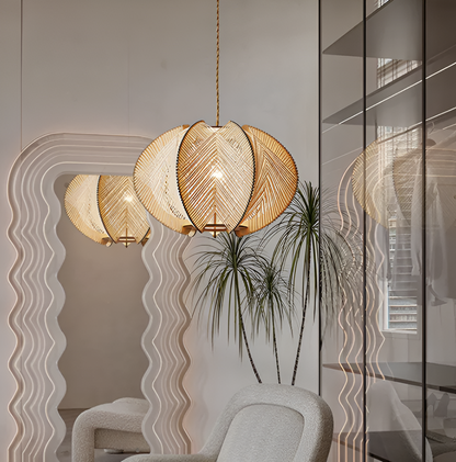 Kirei hanglamp - geometrische hanglamp van henneptouw en hout - wabi sabi verlichting