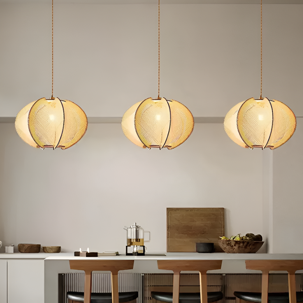 Kirei hanglamp - geometrische hanglamp van henneptouw en hout - wabi sabi verlichting