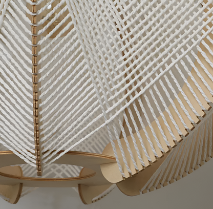 Kirei hanglamp - geometrische hanglamp van henneptouw en hout - wabi sabi verlichting