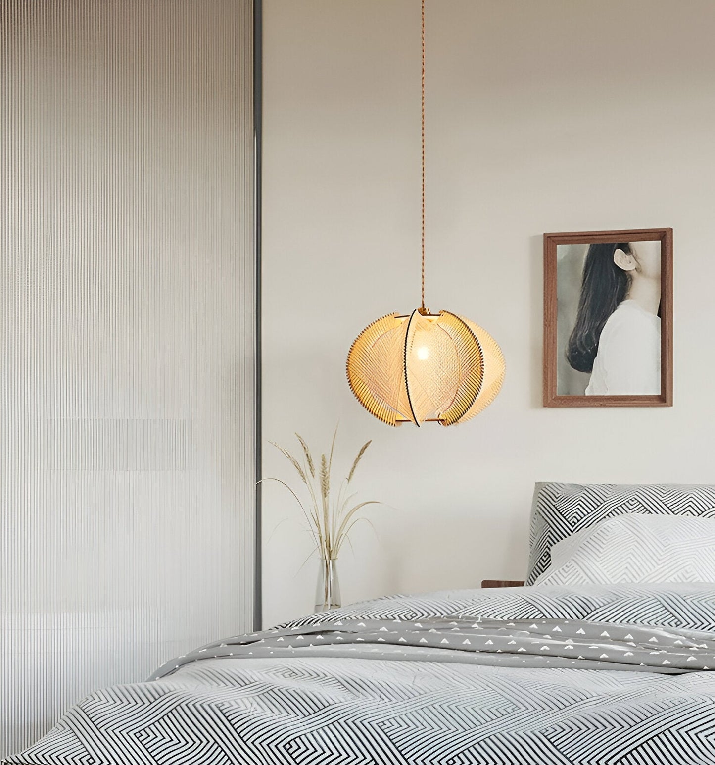 Kirei hanglamp - geometrische hanglamp van henneptouw en hout - wabi sabi verlichting