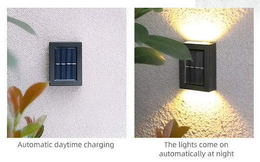 LumiSun wandlamp op zonne-energie - buitenlamp op zonne-energie met twee lichtbundels