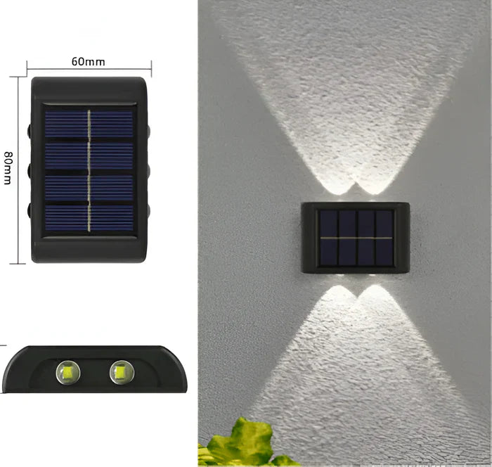 LumiSun wandlamp op zonne-energie - buitenlamp op zonne-energie met twee lichtbundels
