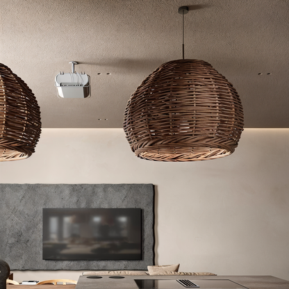 HatWicker hanglamp - hanglamp van bruin-beige kegelvormig rotan - naar beneden gericht licht