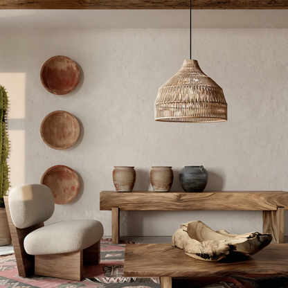 HatWicker hanglamp - hanglamp van bruin-beige kegelvormig rotan - naar beneden gericht licht