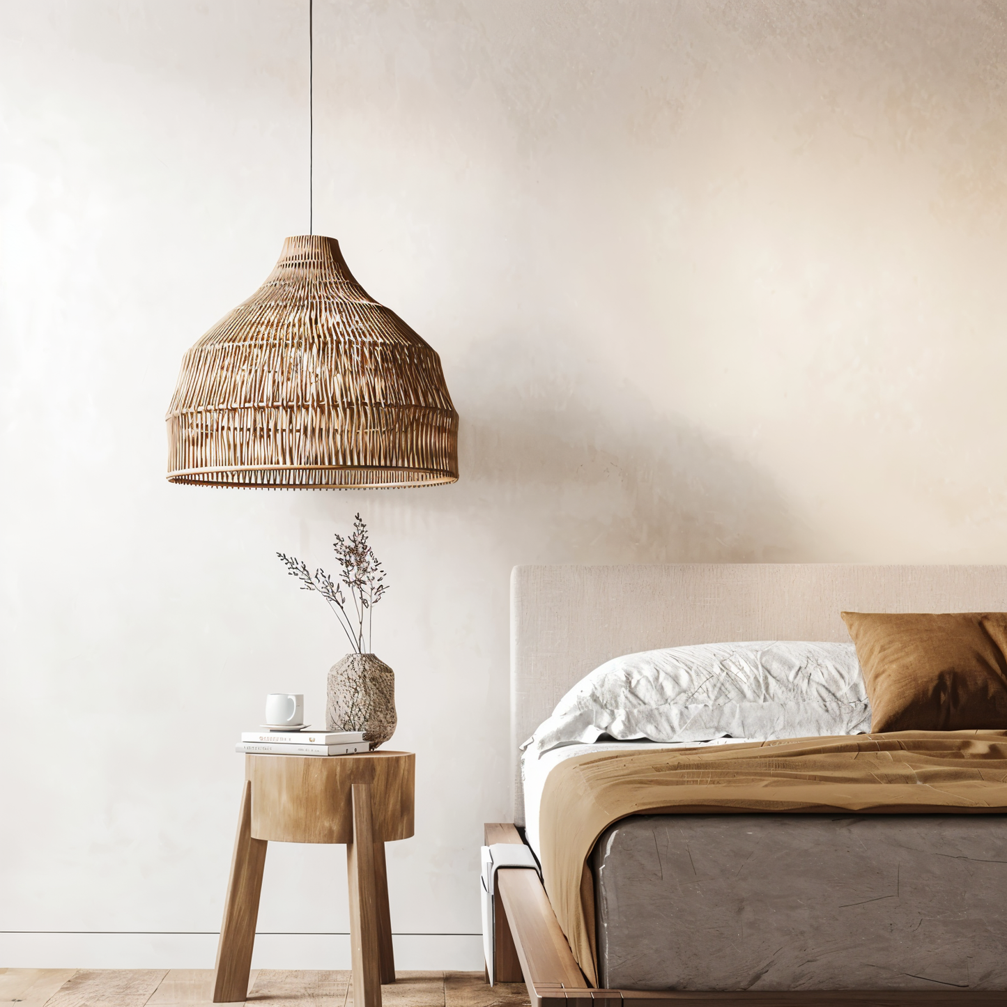 HatWicker hanglamp - hanglamp van bruin-beige kegelvormig rotan - naar beneden gericht licht