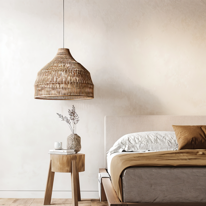 HatWicker hanglamp - hanglamp van bruin-beige kegelvormig rotan - naar beneden gericht licht
