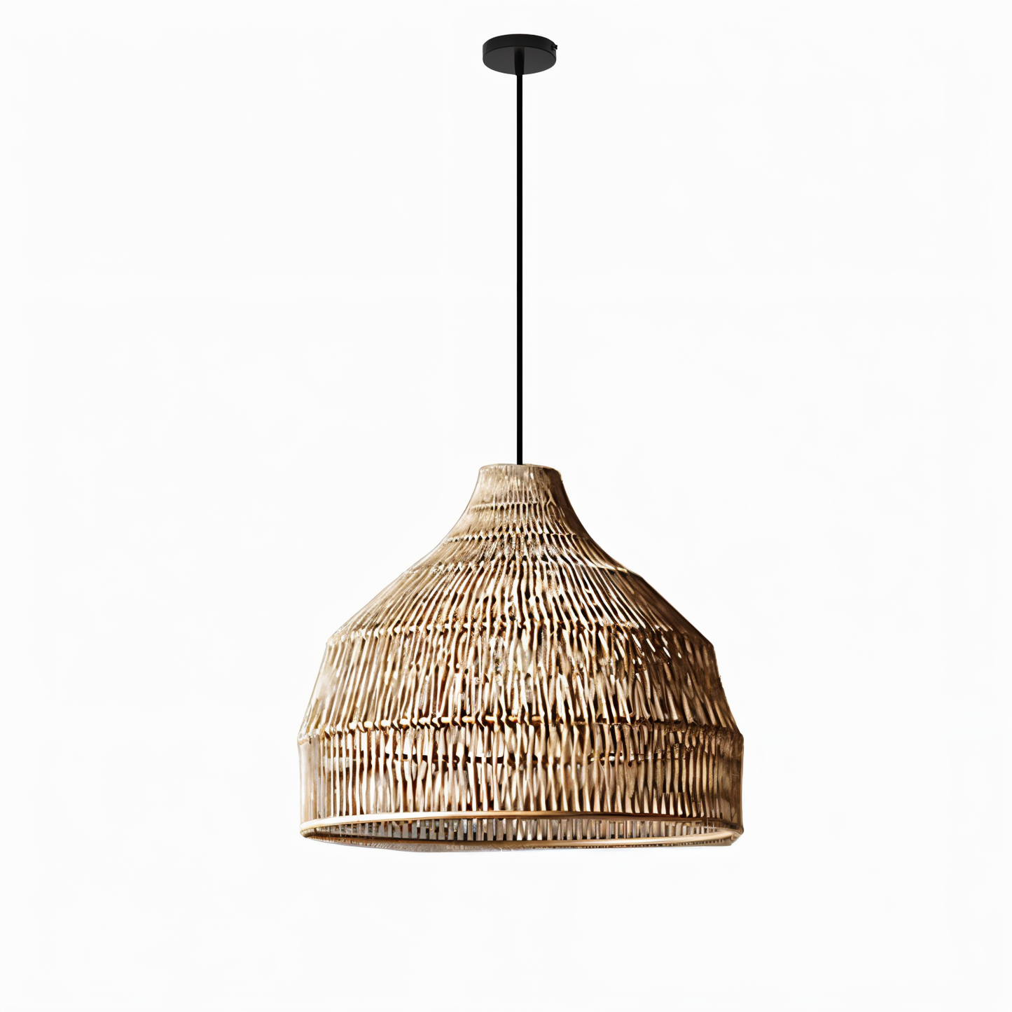 HatWicker hanglamp - hanglamp van bruin-beige kegelvormig rotan - naar beneden gericht licht