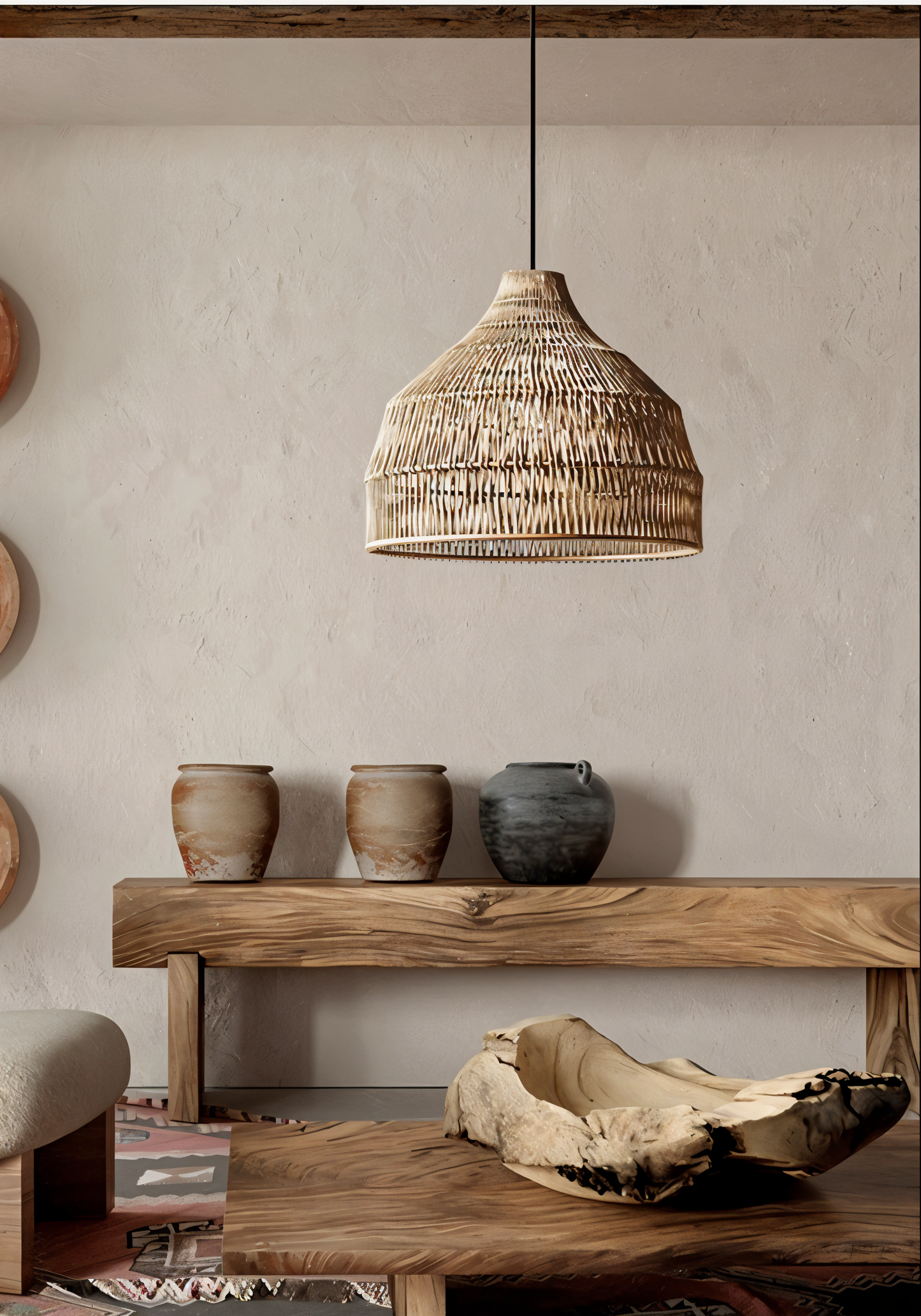 HatWicker hanglamp - hanglamp van bruin-beige kegelvormig rotan - naar beneden gericht licht