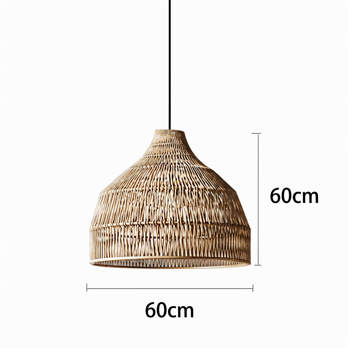 HatWicker hanglamp - hanglamp van bruin-beige kegelvormig rotan - naar beneden gericht licht