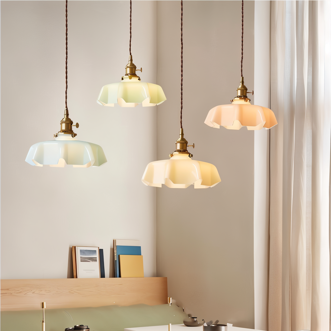 RetroTint hanglamp - bloemvormige led-hanglamp met crème glazen kap