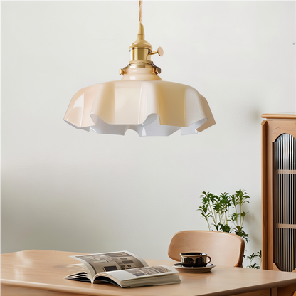 RetroTint hanglamp - bloemvormige led-hanglamp met crème glazen kap