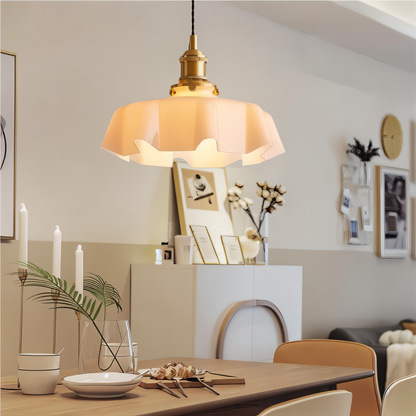 RetroTint hanglamp - bloemvormige led-hanglamp met crème glazen kap