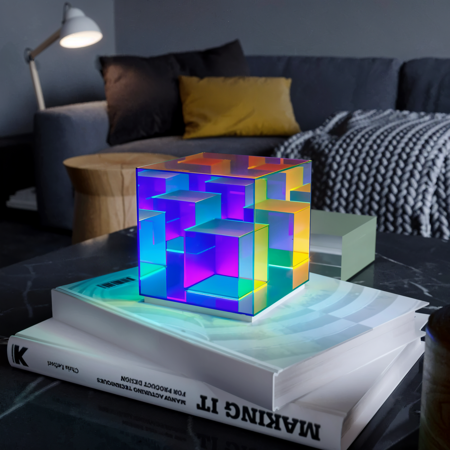 Spectra-Cube tafellamp - regenboog acryl led lamp met fascinerende 3D illusie