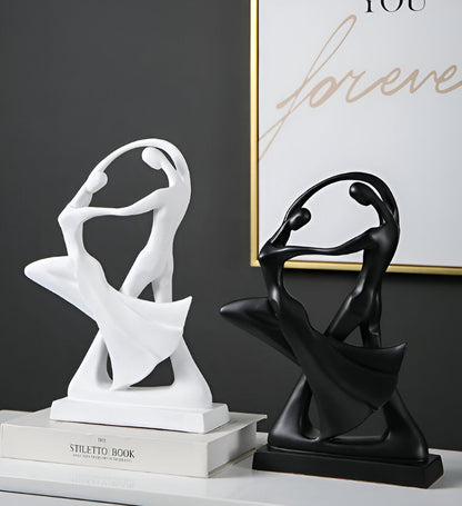 SwayDuo ornament - witte en zwarte dansende hars sculptuur - moderne abstracte kunst