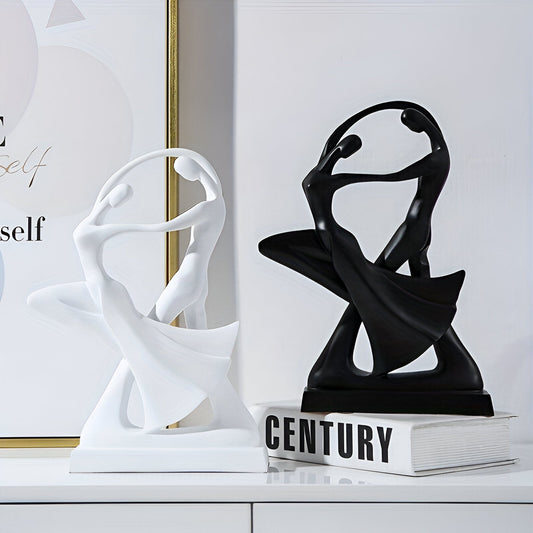 SwayDuo ornament - witte en zwarte dansende hars sculptuur - moderne abstracte kunst