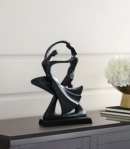 SwayDuo ornament - witte en zwarte dansende hars sculptuur - moderne abstracte kunst