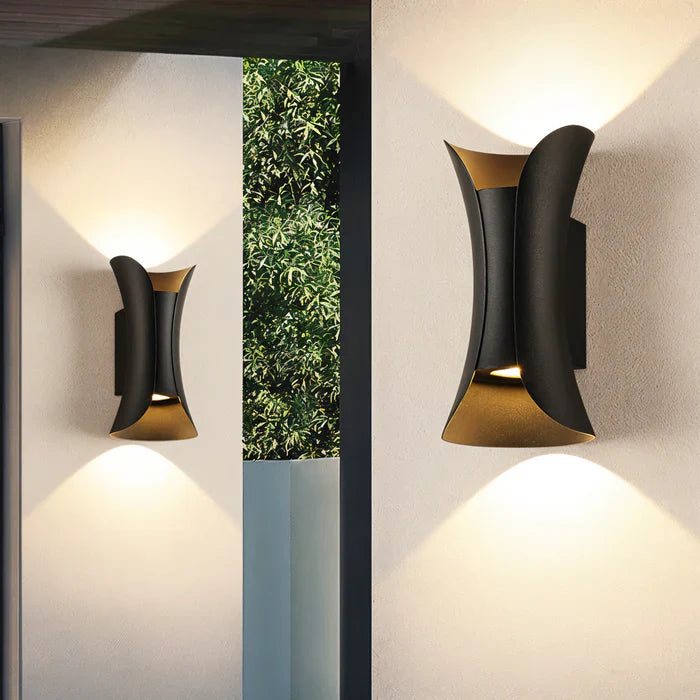 TwinBeam wandlamp - dubbele kop led wandlamp - zwart/goud waterdichte buitenlamp