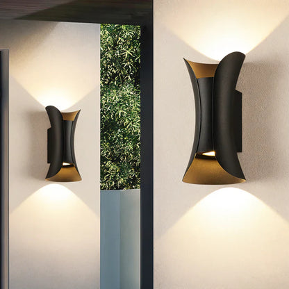 TwinBeam wandlamp - dubbele kop led wandlamp - zwart/goud waterdichte buitenlamp