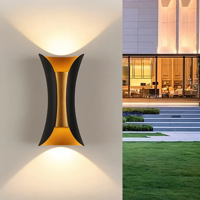 TwinBeam wandlamp - dubbele kop led wandlamp - zwart/goud waterdichte buitenlamp