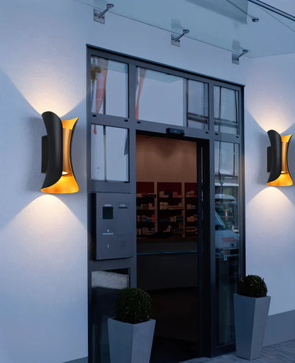 TwinBeam wandlamp - dubbele kop led wandlamp - zwart/goud waterdichte buitenlamp