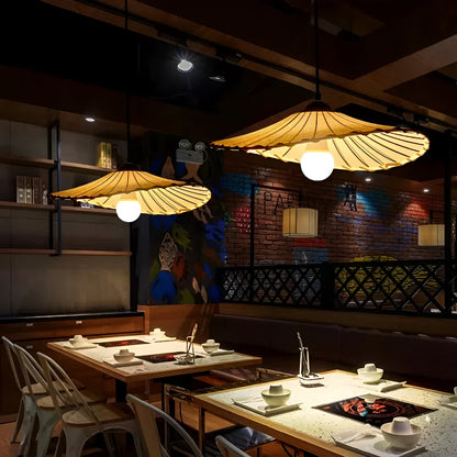 Japanse koepel hanglamp - witte stoffen kroonluchter - erstelbare hanglamp