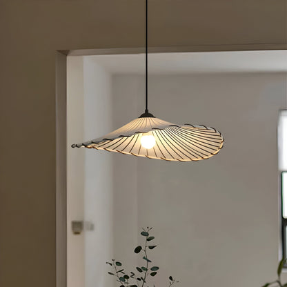 Japanse koepel hanglamp - witte stoffen kroonluchter - erstelbare hanglamp