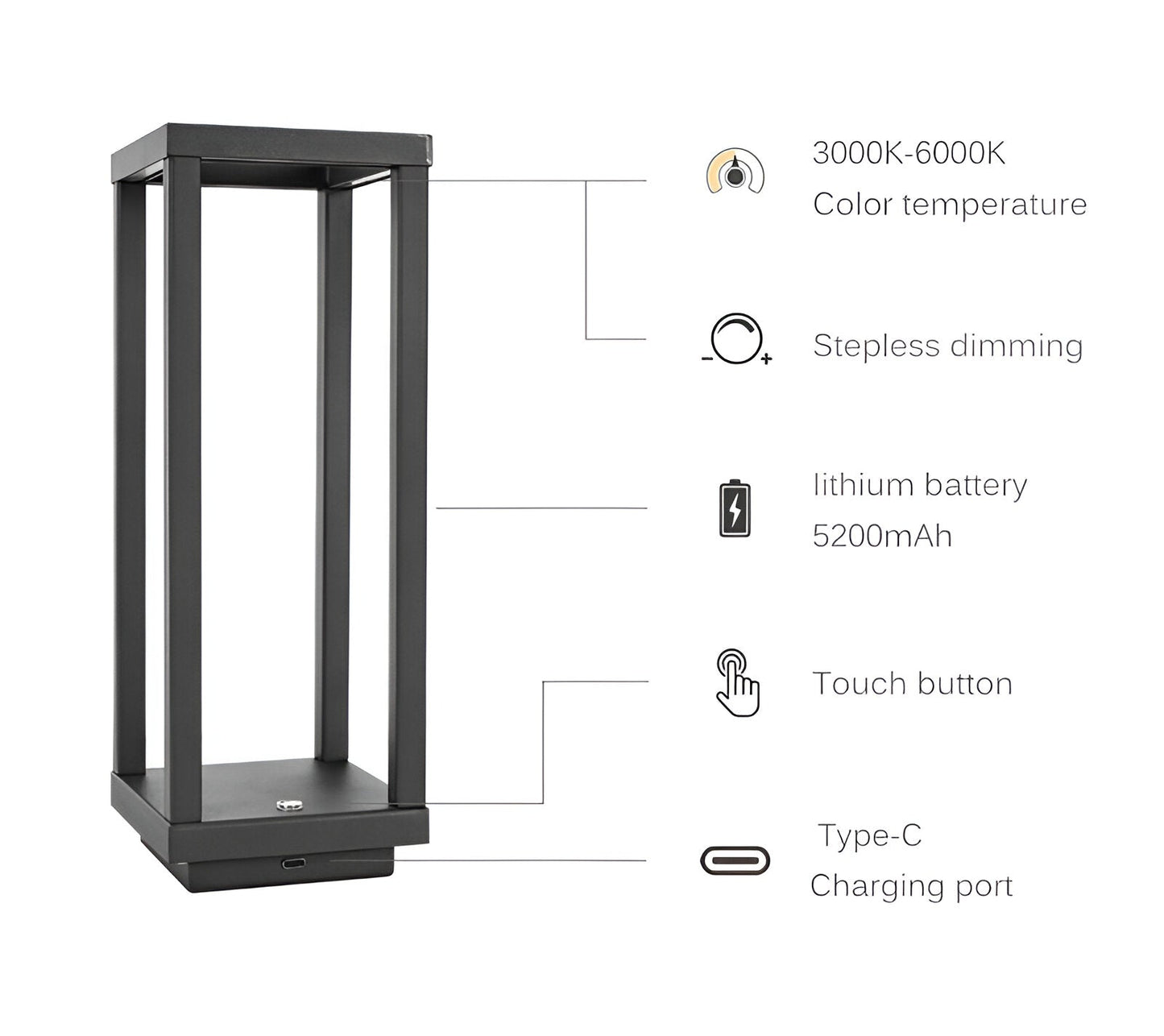 VerticaBeam - 3D rechthoekige zwarte led tafellamp
