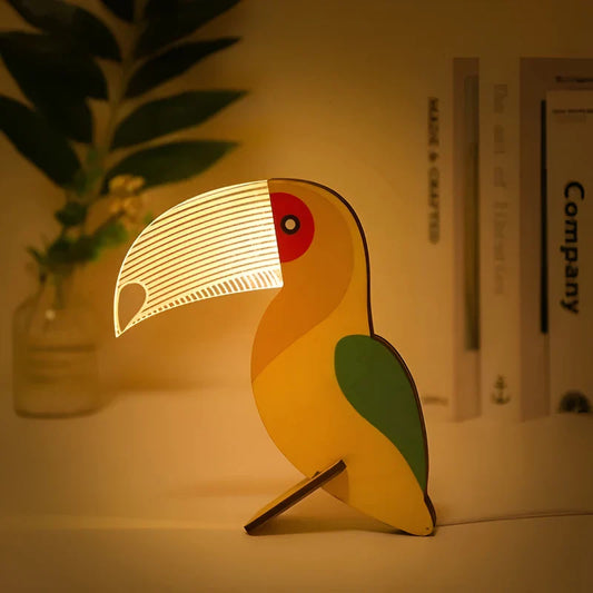 Wildlife lamp - houten acryl dierentafellamp led-nachtlampje