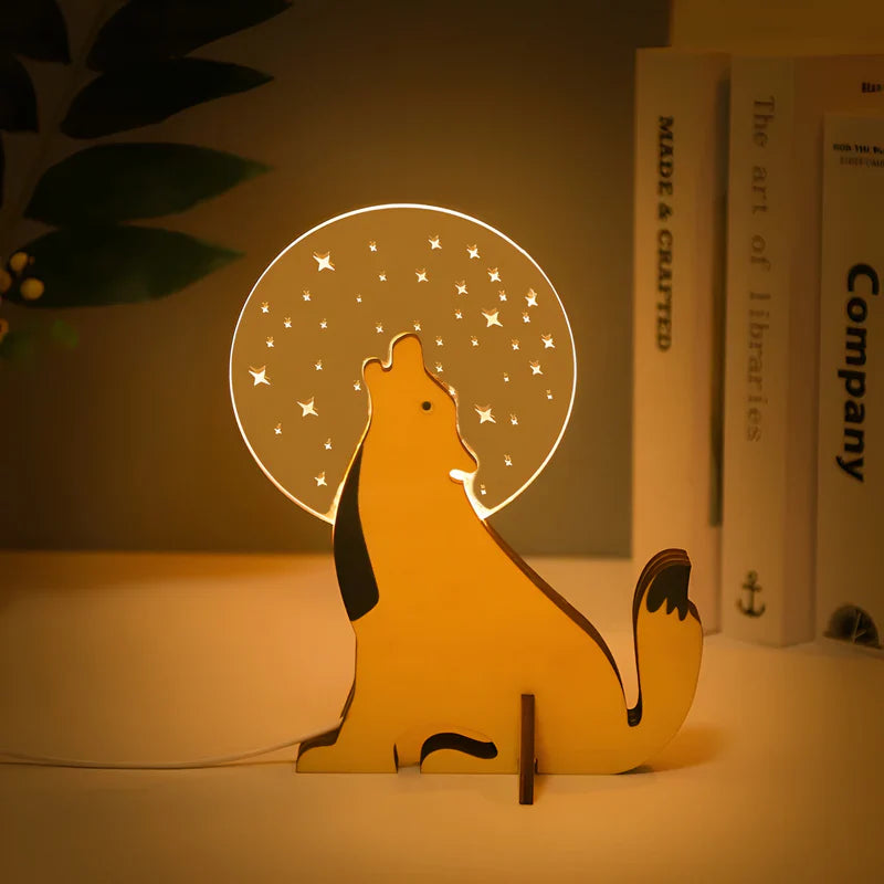 Wildlife lamp - houten acryl dierentafellamp led-nachtlampje
