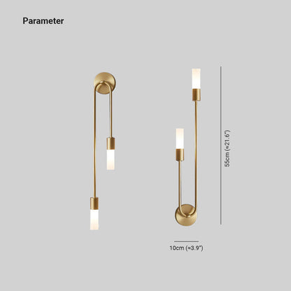 Moderne LED wandlamp meza, 2-lichts, staaf, goud, woonkamer