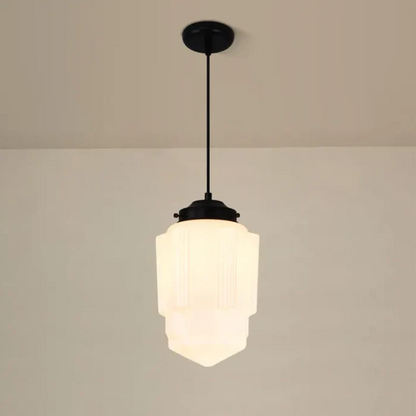 Vintage witte matglazen geometrische kruik hanglamp