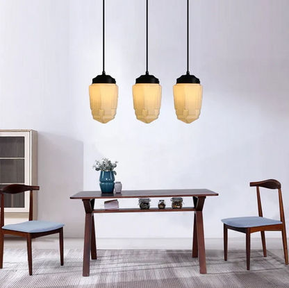 Vintage witte matglazen geometrische kruik hanglamp