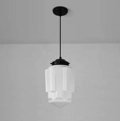 Vintage witte matglazen geometrische kruik hanglamp