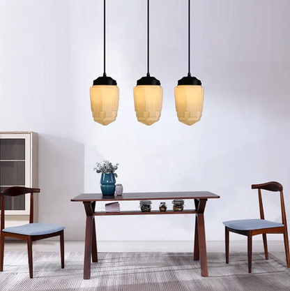 Vintage witte matglazen geometrische kruik hanglamp