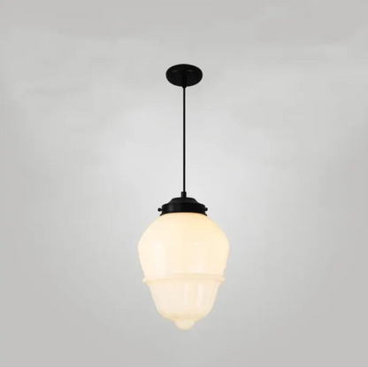 Vintage witte matglazen geometrische kruik hanglamp