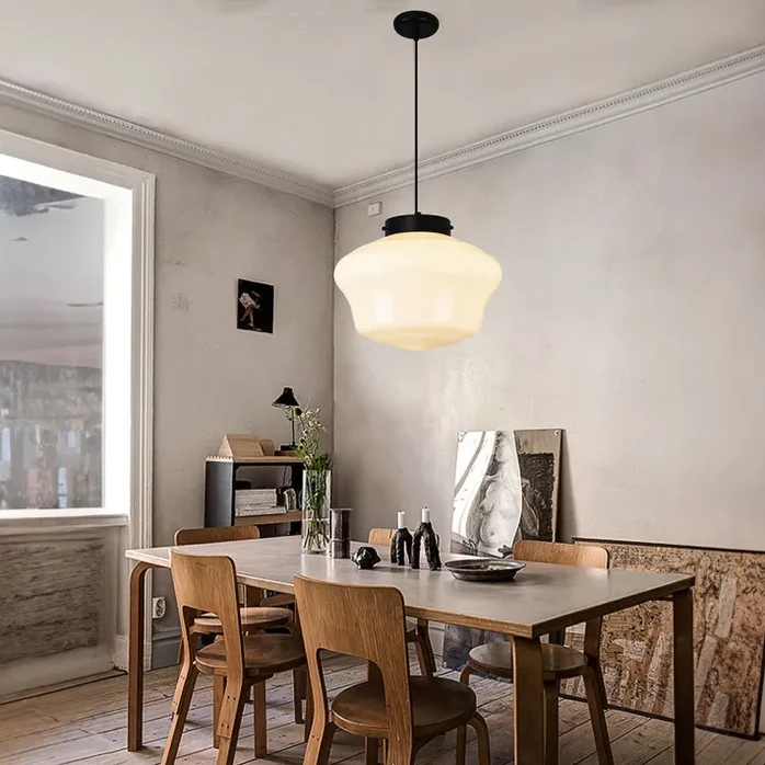 Vintage witte matglazen geometrische kruik hanglamp