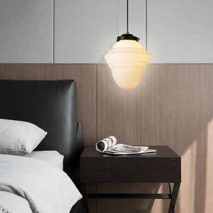 Vintage witte matglazen geometrische kruik hanglamp