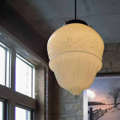 Vintage witte matglazen geometrische kruik hanglamp