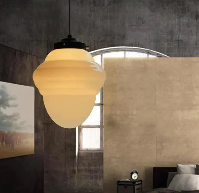 Vintage witte matglazen geometrische kruik hanglamp